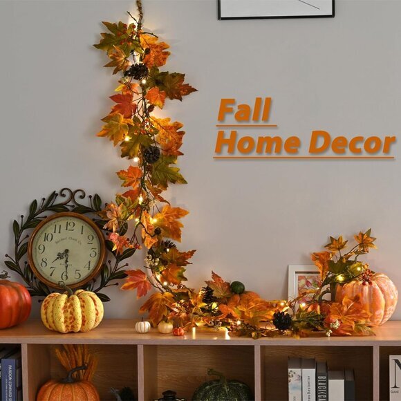 Artgar‎ Fall Maple Leaf Garland, 6 FT Fall Decor Garland with Pine Cones Berries - Picture 4 of 7